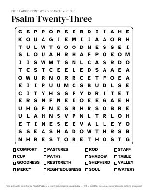 Psalm Twenty-Three word search puzzle preview