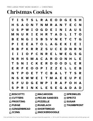 Christmas Cookies word search puzzle preview