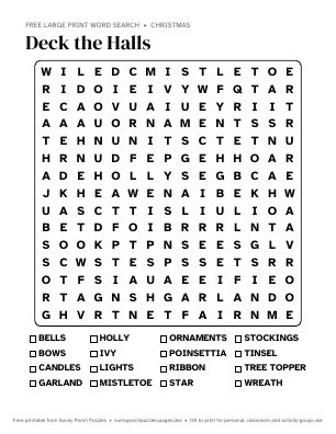 Deck the Halls word search puzzle preview