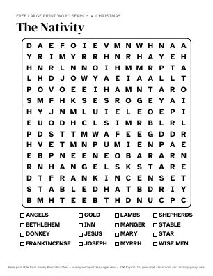 The Nativity word search puzzle preview