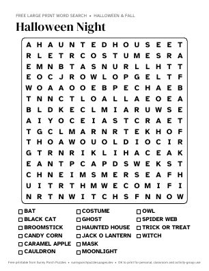 Halloween Night word search puzzle preview