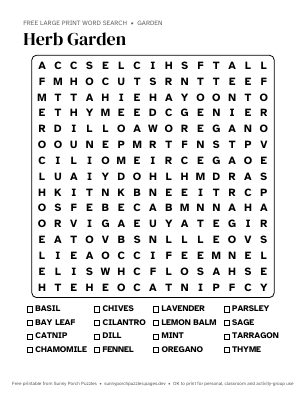 Herb Garden word search puzzle preview