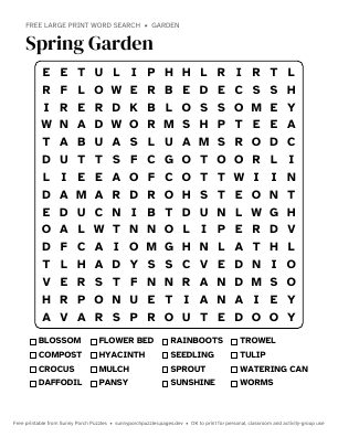 Spring Garden word search puzzle preview