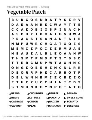 Vegetable Patch word search puzzle preview