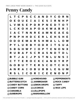 Penny Candy word search puzzle preview