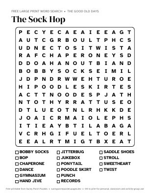 The Sock Hop word search puzzle preview