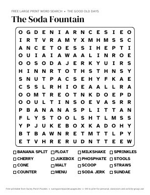 The Soda Fountain word search puzzle preview