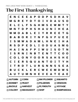 The First Thanksgiving word search puzzle preview